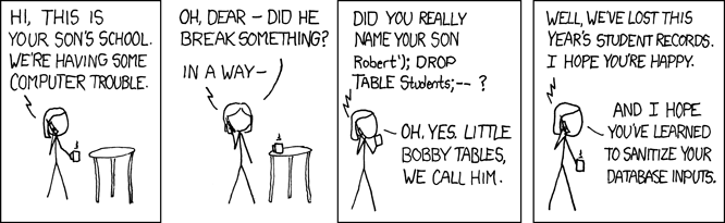 Komiks Bobby Tables z xkcd